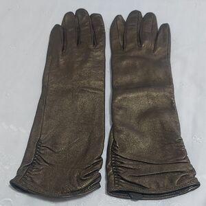 Elegant Brown/Gold Leather Gloves